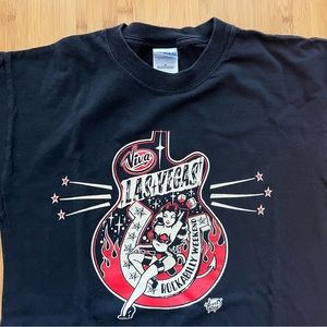 Viva Las Vegas Vince Ray Black and Red Guitar Pin Up Tee, Size Medium
